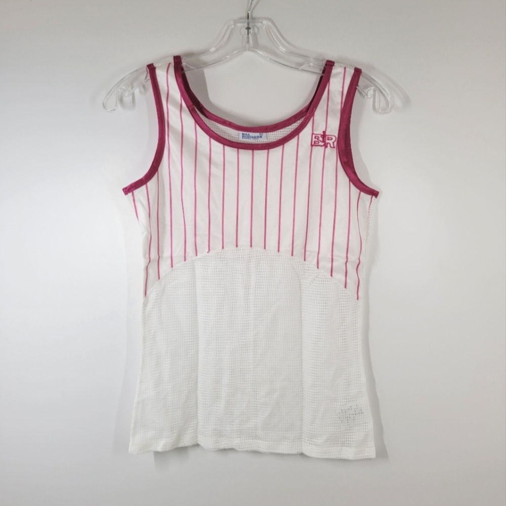 Vtg Bill Rodgers Pink White Striped Cotton Blend Tank Top Women Sz Small USA NOS